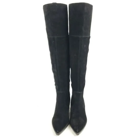 Marc Fisher black Suede Over Knee Boots w low heels sz 6.5M