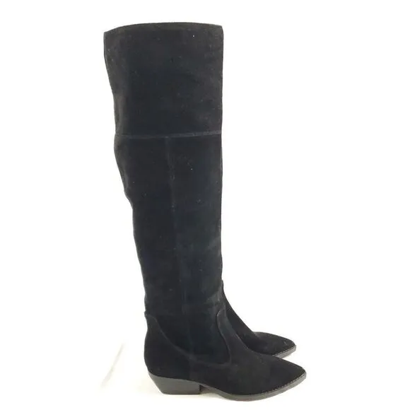 Marc Fisher black Suede Over Knee Boots w low heels sz 6.5M