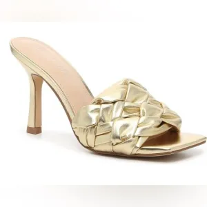 Marc Fisher gold Brizo braided stiletto mule slides size 9.5