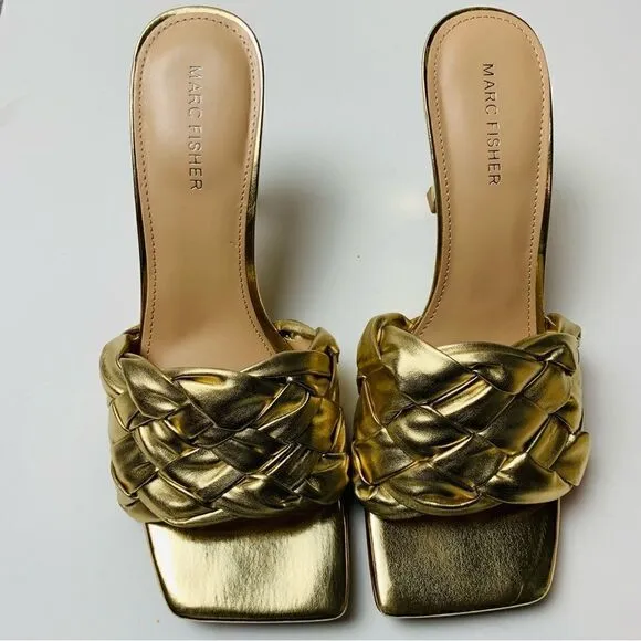 Marc Fisher gold Brizo braided stiletto mule slides size 9.5