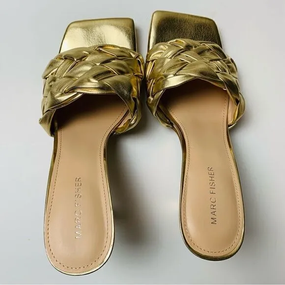 Marc Fisher gold Brizo braided stiletto mule slides size 9.5