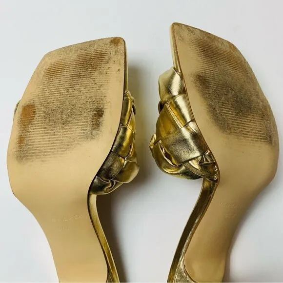 Marc Fisher gold Brizo braided stiletto mule slides size 9.5