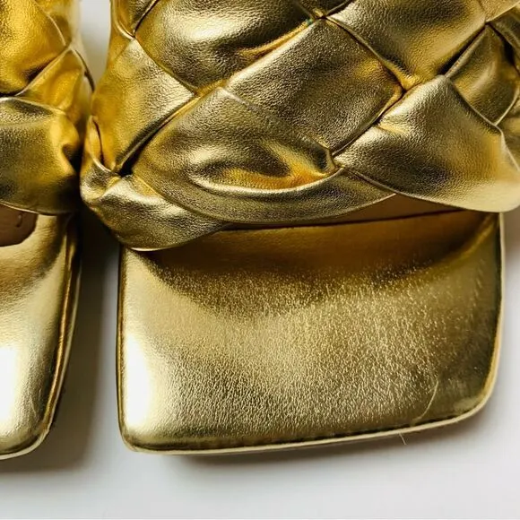 Marc Fisher gold Brizo braided stiletto mule slides size 9.5