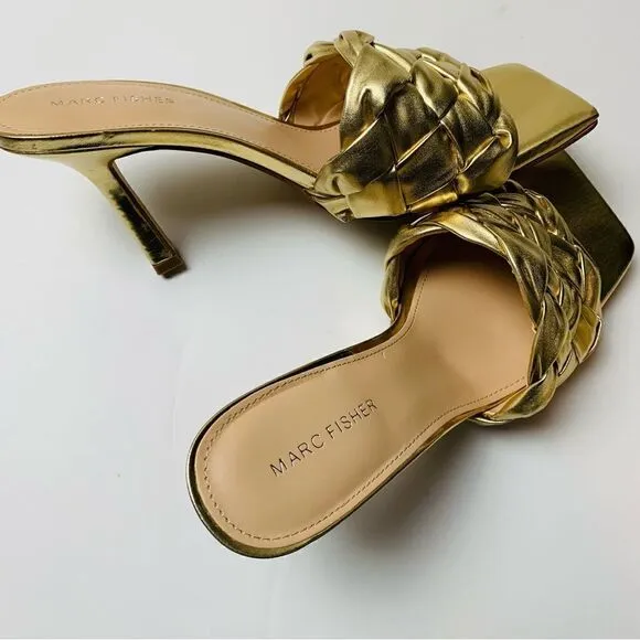 Marc Fisher gold Brizo braided stiletto mule slides size 9.5