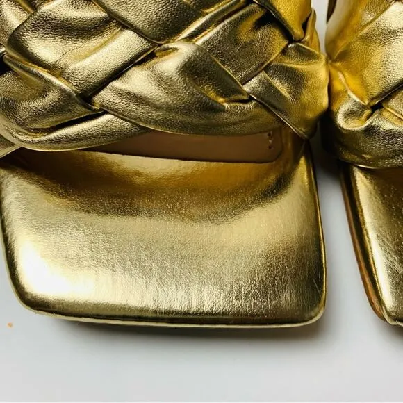 Marc Fisher gold Brizo braided stiletto mule slides size 9.5