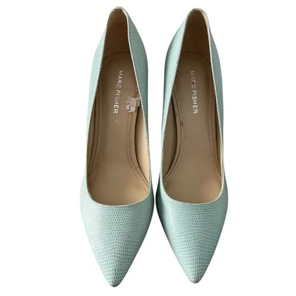 Marc Fisher Viviene4 Pump Heels Snakeskin Mint Green Pointed Toe Women's Size 8M