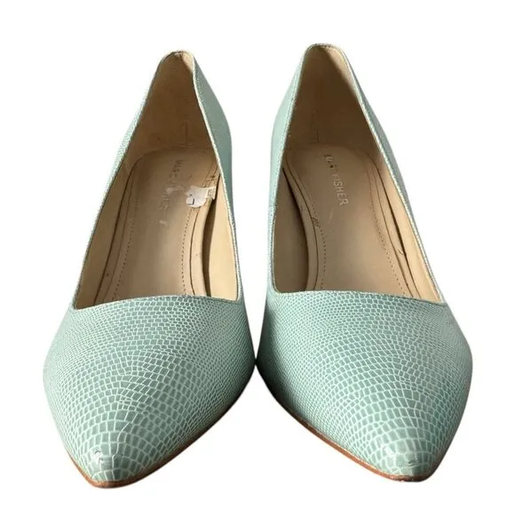 Marc Fisher Viviene4 Pump Heels Snakeskin Mint Green Pointed Toe Women's Size 8M