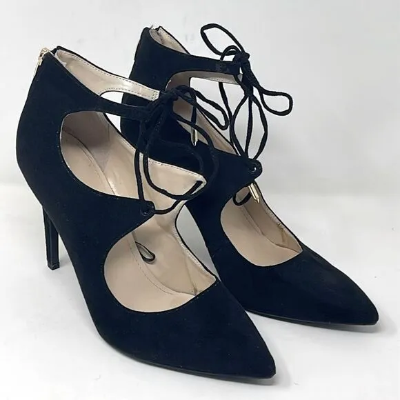 Marc Fisher Womens Pointed Toe Lace Up Neetsa Heels, Size 10M, Black Suede