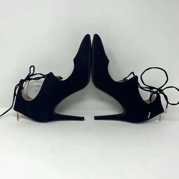 Marc Fisher Womens Pointed Toe Lace Up Neetsa Heels, Size 10M, Black Suede