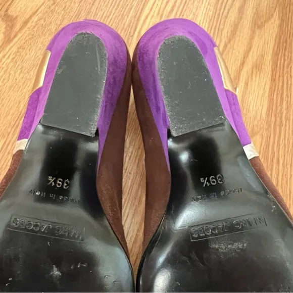 Marc Jacobs Brown Purple Suede‎ Metallic Leather Mary Jane Heels