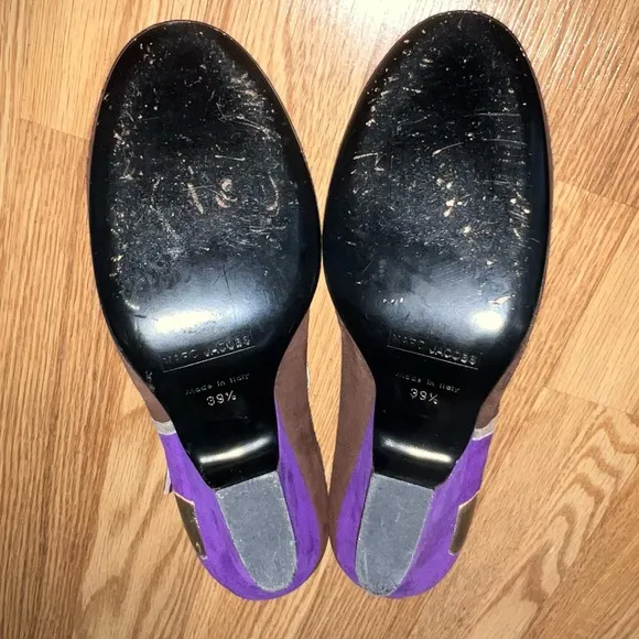Marc Jacobs Brown Purple Suede‎ Metallic Leather Mary Jane Heels