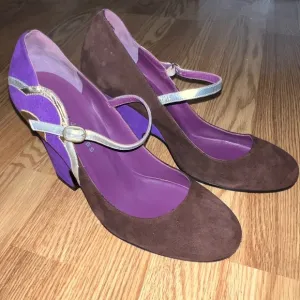 Marc Jacobs Brown Purple Suede‎ Metallic Leather Mary Jane Heels