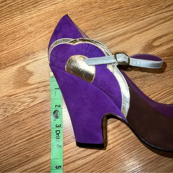 Marc Jacobs Brown Purple Suede‎ Metallic Leather Mary Jane Heels