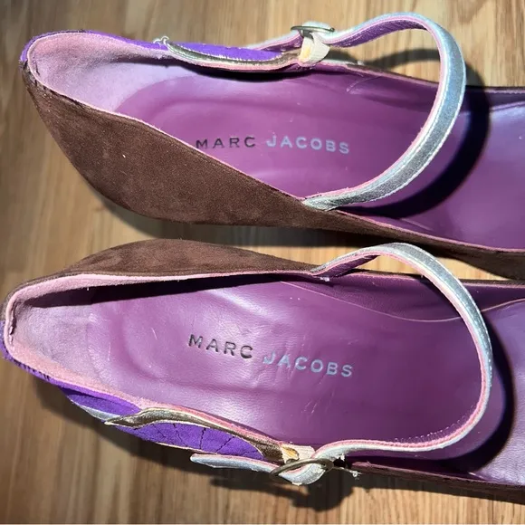 Marc Jacobs Brown Purple Suede‎ Metallic Leather Mary Jane Heels