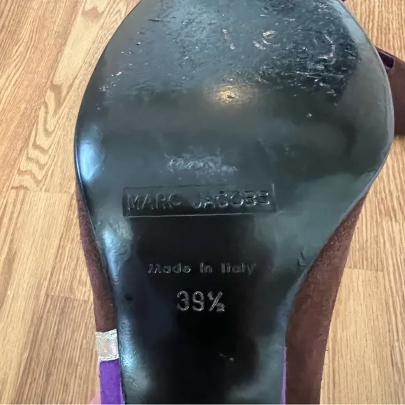 Marc Jacobs Brown Purple Suede‎ Metallic Leather Mary Jane Heels