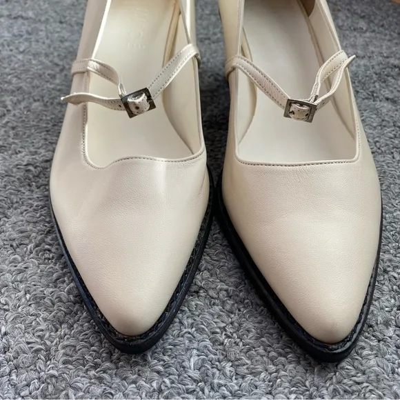 Marcie Mrc003 Strap Block Heel Pumps in Cream Leather 37