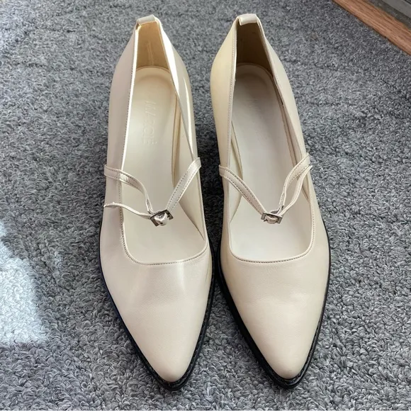 Marcie Mrc003 Strap Block Heel Pumps in Cream Leather 37