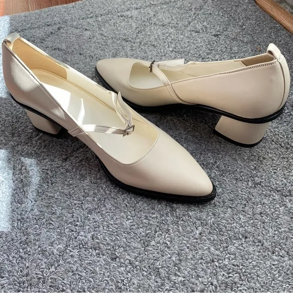 Marcie Mrc003 Strap Block Heel Pumps in Cream Leather 37