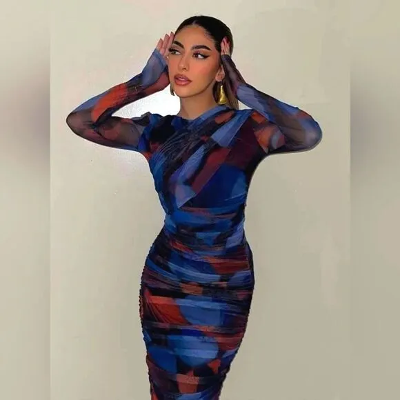 MATCHING SET PRINTED TULLE SKIRT ZARA RED AND BLUE AND WRAP TOP red