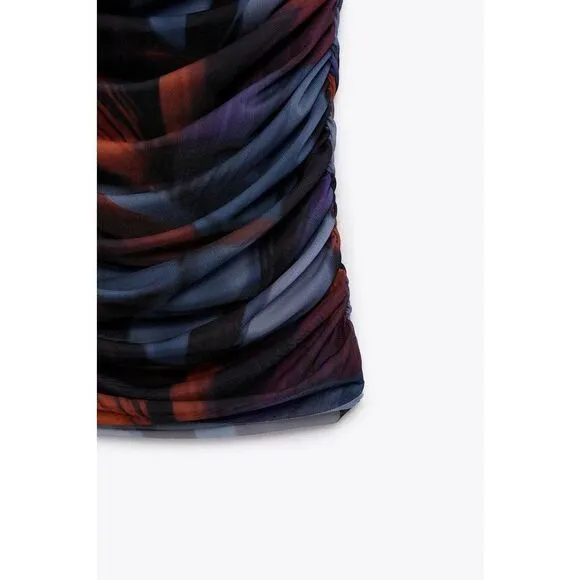 MATCHING SET PRINTED TULLE SKIRT ZARA RED AND BLUE AND WRAP TOP red