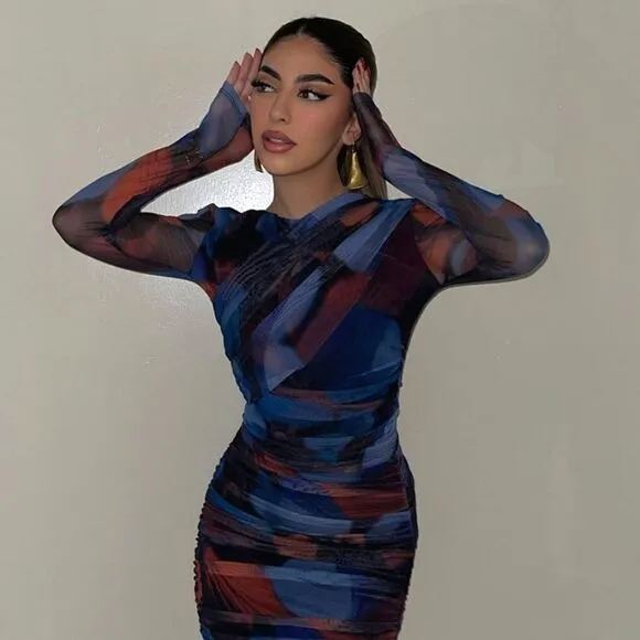 MATCHING SET PRINTED TULLE SKIRT ZARA RED AND BLUE AND WRAP TOP red