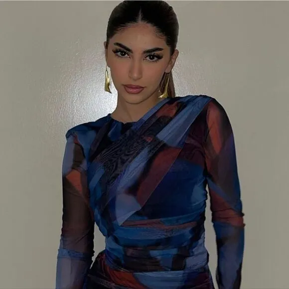MATCHING SET PRINTED TULLE SKIRT ZARA RED AND BLUE AND WRAP TOP red