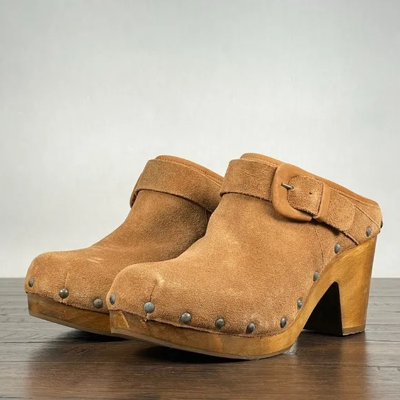 Matisse Stevie Clogs Womens 8 Brown Suede Wood Heeled Buckle Boho Western
