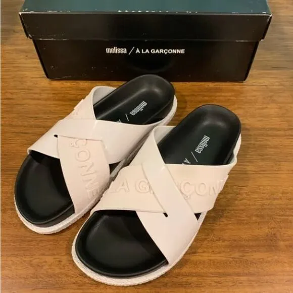 Melissa   A La Garconne Energy Sandals Slides Black White 7