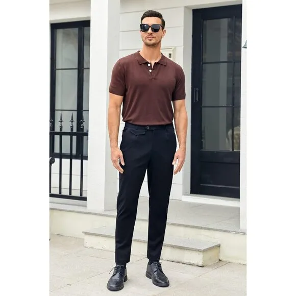 🆕Men Black Slim Fit Front Stretch Skinny Tapered Dress Pant Comfort Casual Pant