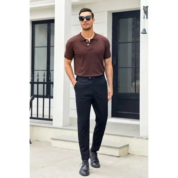 🆕Men Black Slim Fit Front Stretch Skinny Tapered Dress Pant Comfort Casual Pant