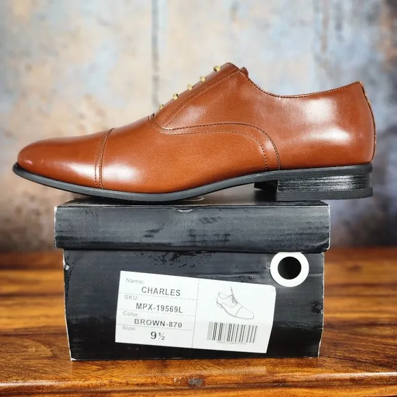 Men's Brown Cap Toe Oxfords Size 9.5-*Scuff*