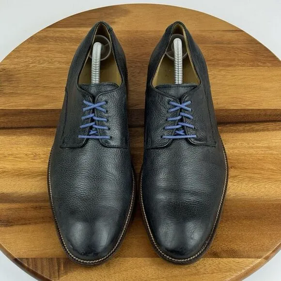 Mens Cole Haan Williams Navy Blue Pebbled Leather Plain Toe Oxfords Size 9 M GUC