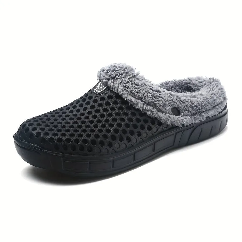 Men's Fashion Clogs, Slip-on Closed Toe Sandals, Soft Sole Walking Shoes With Fuzzy Lining, Outdoor Garden Shoe For Autumn And Winter