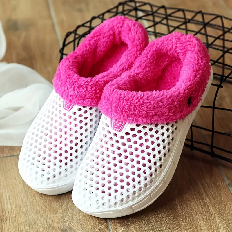 Men's Fashion Clogs, Slip-on Closed Toe Sandals, Soft Sole Walking Shoes With Fuzzy Lining, Outdoor Garden Shoe For Autumn And Winter