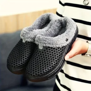 Men's Fashion Clogs, Slip-on Closed Toe Sandals, Soft Sole Walking Shoes With Fuzzy Lining, Outdoor Garden Shoe For Autumn And Winter