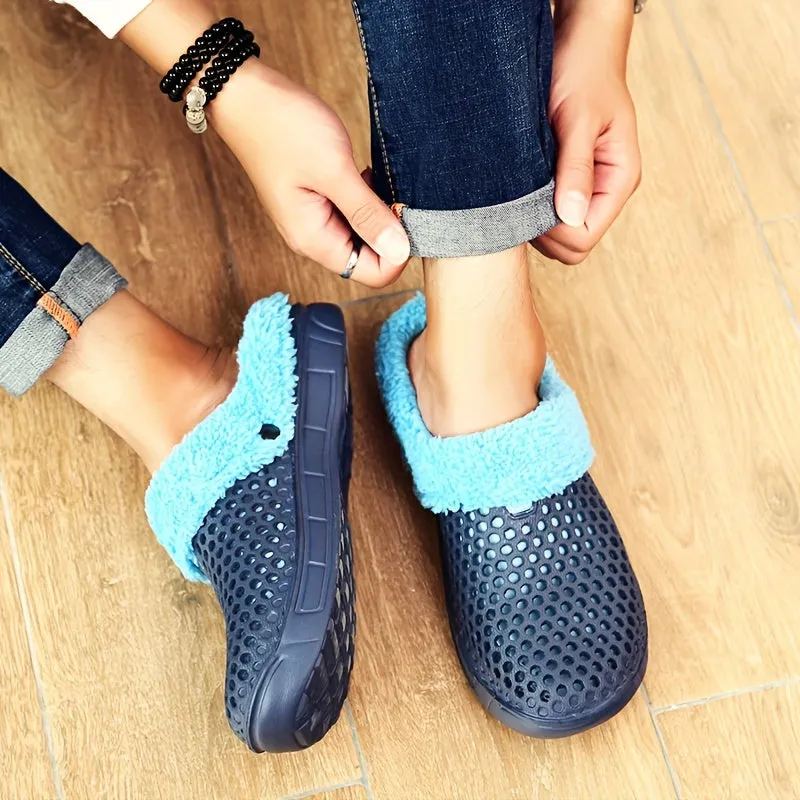 Men's Fashion Clogs, Slip-on Closed Toe Sandals, Soft Sole Walking Shoes With Fuzzy Lining, Outdoor Garden Shoe For Autumn And Winter