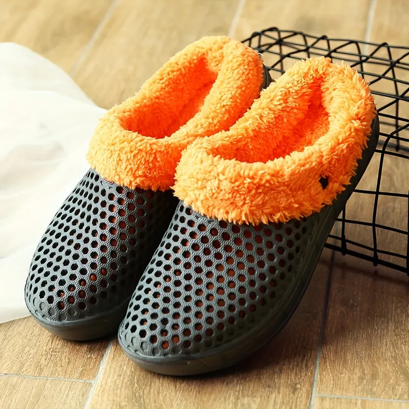 Men's Fashion Clogs, Slip-on Closed Toe Sandals, Soft Sole Walking Shoes With Fuzzy Lining, Outdoor Garden Shoe For Autumn And Winter