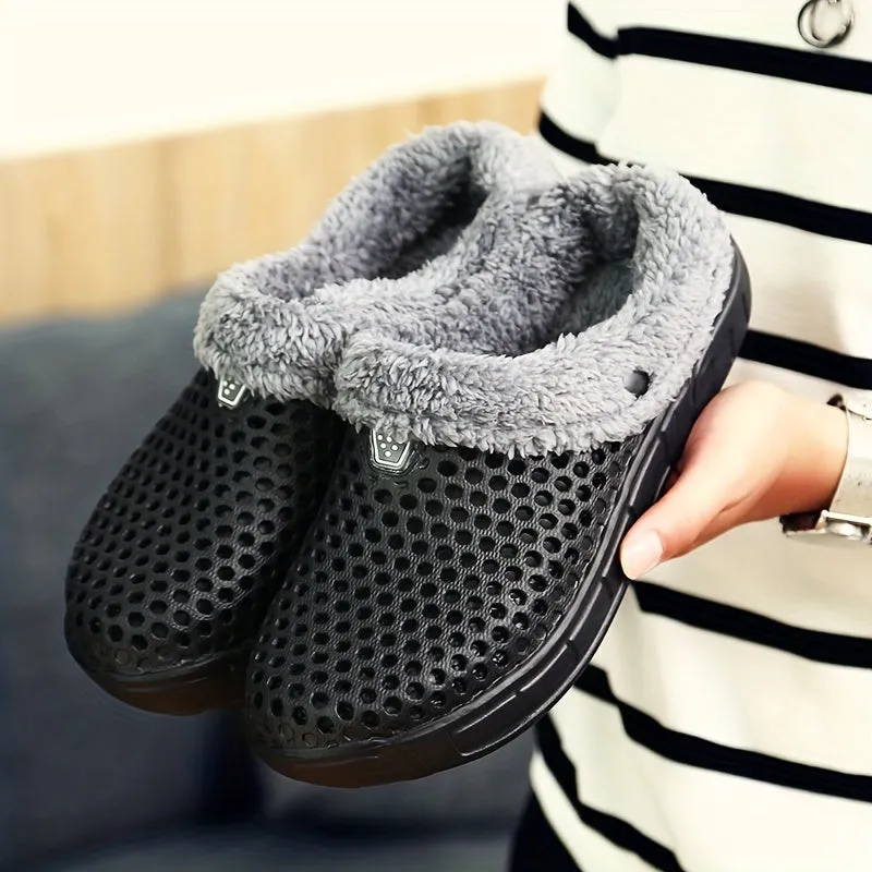 Men's Fashion Clogs, Slip-on Closed Toe Sandals, Soft Sole Walking Shoes With Fuzzy Lining, Outdoor Garden Shoe For Autumn And Winter