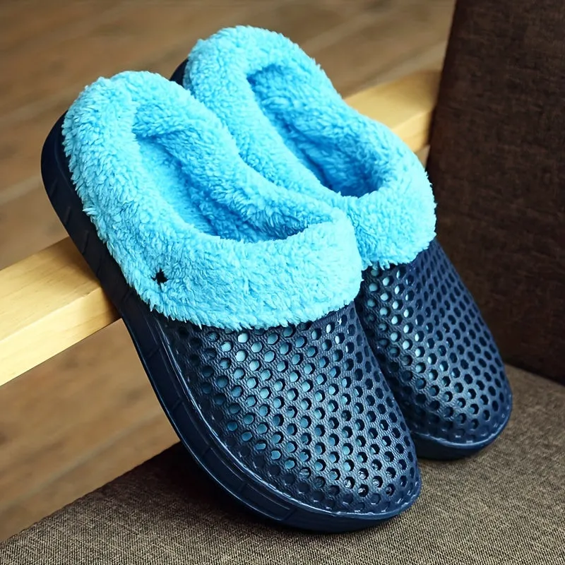 Men's Fashion Clogs, Slip-on Closed Toe Sandals, Soft Sole Walking Shoes With Fuzzy Lining, Outdoor Garden Shoe For Autumn And Winter
