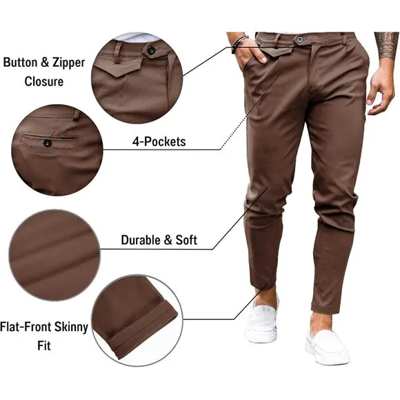 Men's Stretch Skinny Tapered Dress Pants Comfort Casual Solid Trousers