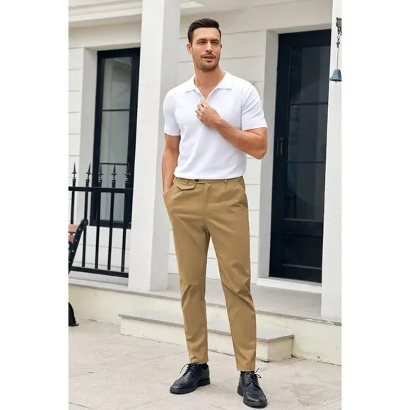 Men's Stretch Skinny Tapered Dress Pants Comfort Casual Solid Trousers