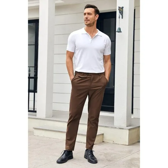 Men's Stretch Skinny Tapered Dress Pants Comfort Casual Solid Trousers