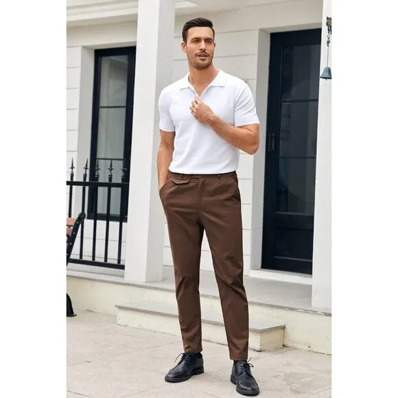 Men's Stretch Skinny Tapered Dress Pants Comfort Casual Solid Trousers