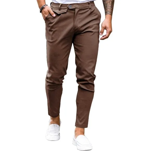 Men's Stretch Skinny Tapered Dress Pants Comfort Casual Solid Trousers