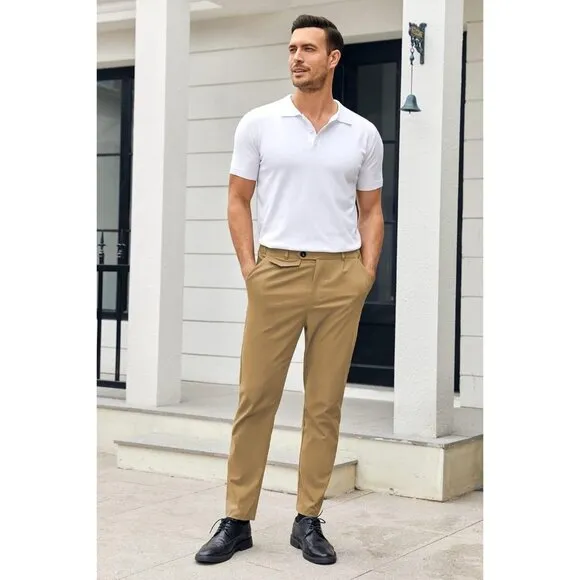 Men's Stretch Skinny Tapered Dress Pants Comfort Casual Solid Trousers