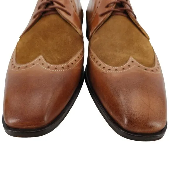 Mercanti Fiorentini Italy Dress Shoes Men 10 Brown Leather Wingtip Derby Oxfords