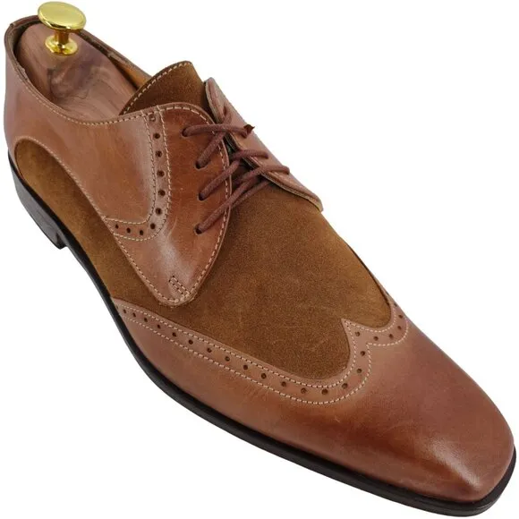 Mercanti Fiorentini Italy Dress Shoes Men 10 Brown Leather Wingtip Derby Oxfords