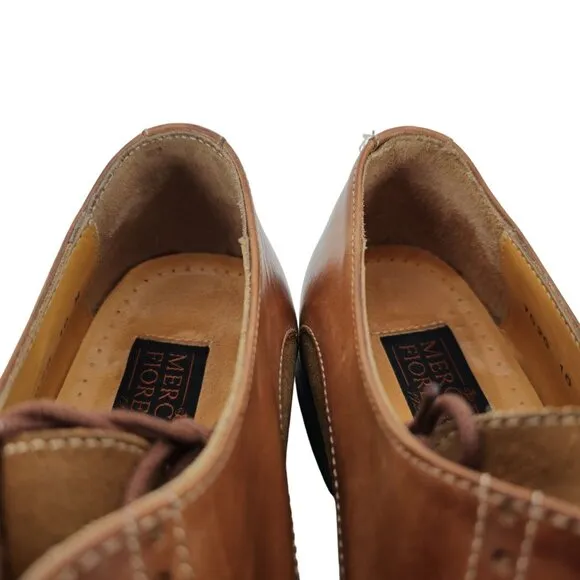 Mercanti Fiorentini Italy Dress Shoes Men 10 Brown Leather Wingtip Derby Oxfords