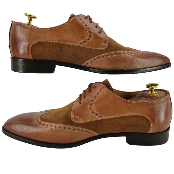 Mercanti Fiorentini Italy Dress Shoes Men 10 Brown Leather Wingtip Derby Oxfords