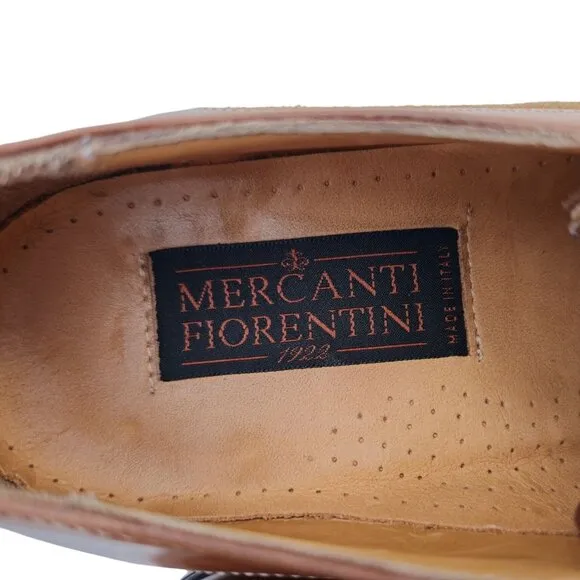 Mercanti Fiorentini Italy Dress Shoes Men 10 Brown Leather Wingtip Derby Oxfords